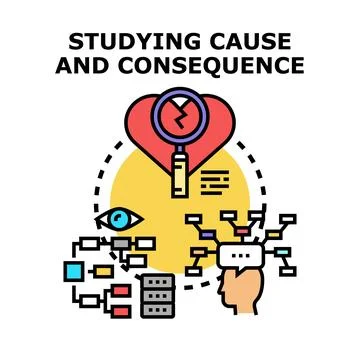 Studying cause and consequence in a complex system Stock Illustration