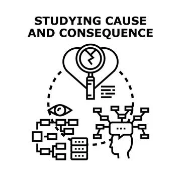 Studying cause and consequence in a complex system Stock Illustration