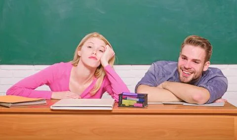 Studying in college or university. Apply for free program. Couple friends Stock Photos