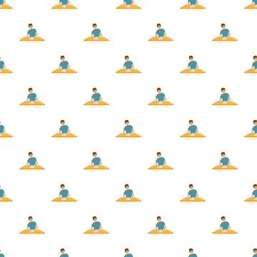 Studying concentrating creating man working at desk seamless pattern Stock Illustration
