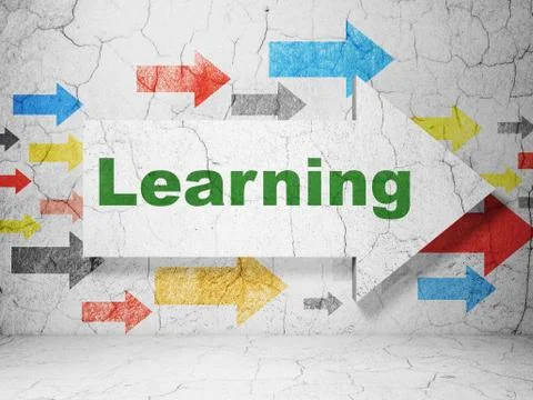 Studying concept: arrow with Learning on grunge wall background Illustrazione stock