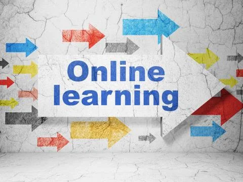 Studying concept: arrow with Online Learning on grunge wall background Illustrazione stock