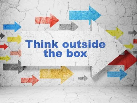 Studying concept: arrow with Think outside The box on grunge wall background Ilustración de archivo