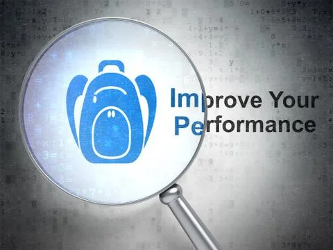Studying concept: Backpack and Improve Your Performance with optical glass Stock Illustration
