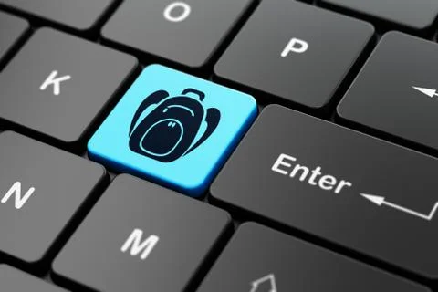 Studying concept: Backpack on computer keyboard background Stock Illustration
