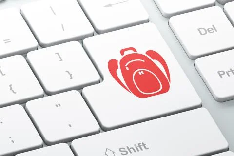 Studying concept: Backpack on computer keyboard background 스톡 일러스트