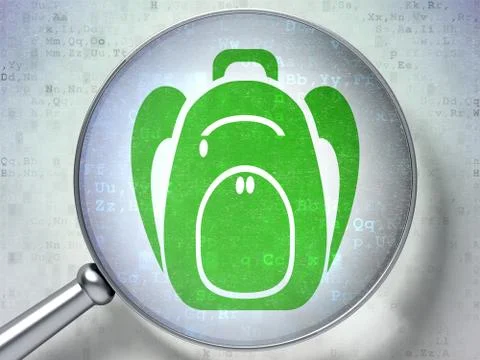 Studying concept: Backpack with optical glass on digital background Stock Illustration