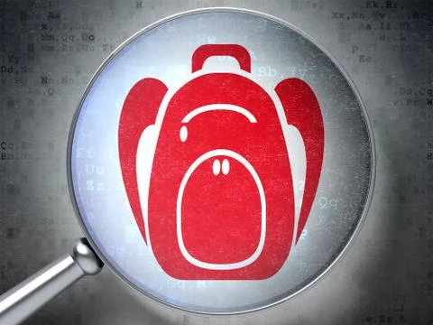 Studying concept: Backpack with optical glass on digital background Illustration