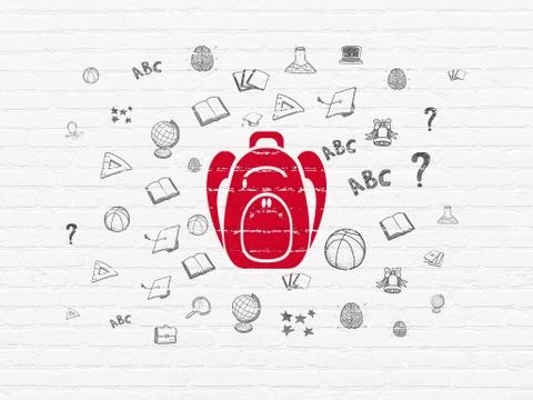 Studying concept: Backpack on wall background Illustrazione stock