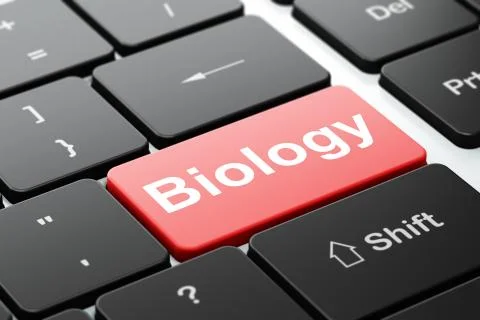 Studying concept: Biology on computer keyboard background Illustrazione stock