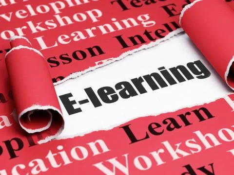 Studying concept: black text E-learning under the piece of  torn paper Stock Illustration