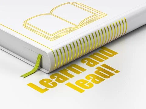 Studying concept: book Book, Learn and Lead! on white background Stock Illustration