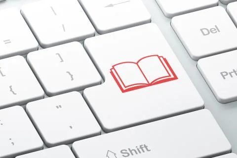 Studying concept: Book on computer keyboard background Illustrazione stock