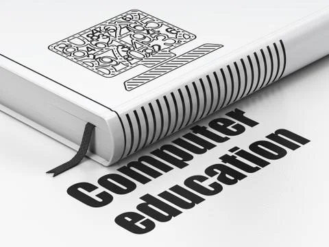 Studying concept: book Computer Pc, Computer Education on white background Stock Illustration