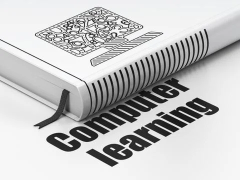 Studying concept: book Computer Pc, Computer Learning on white background Illustrazione stock