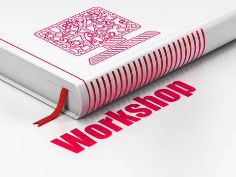 Studying concept: book Computer Pc, Workshop on white background Stock Illustration