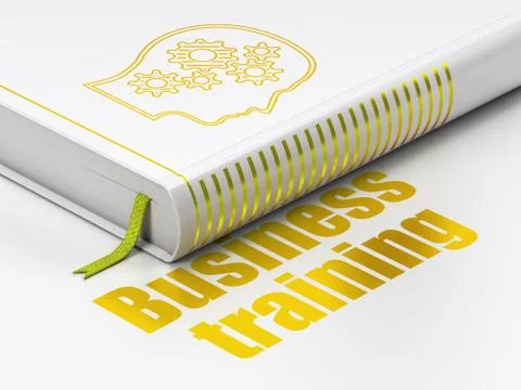 Studying concept: book Head With Gears, Business Training on white background Stock Illustration
