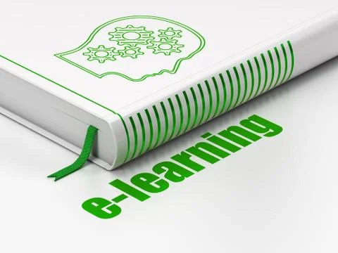 Studying concept: book Head With Gears, E-learning on white background Stock Illustration