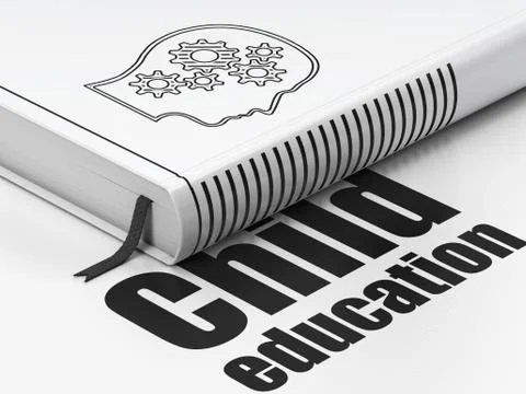 Studying concept: book Head With Gears, Child Education on white background Stock Illustration