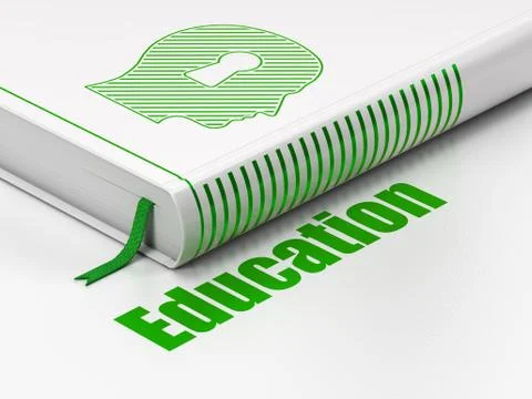 Studying concept: book Head With Keyhole, Education on white background Stock Illustration