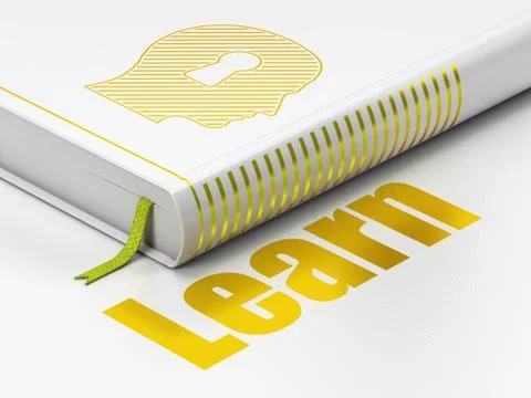 Studying concept: book Head With Keyhole, Learn on white background Stock Illustration