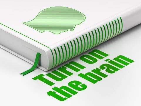 Studying concept: book Head, Turn On The Brain on white background Stock Illustration