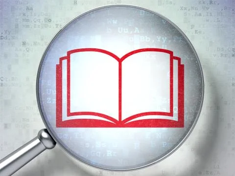 Studying concept: Book with optical glass on digital background Stock Illustration