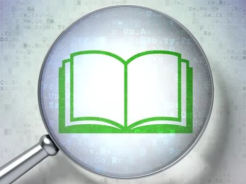 Studying concept: Book with optical glass on digital background Stock Illustration