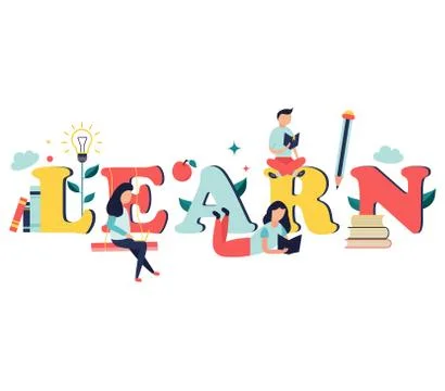 Studying concept with bright characters and elements. Illustrazione stock