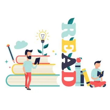 Studying concept with bright characters and elements. Illustrazione stock