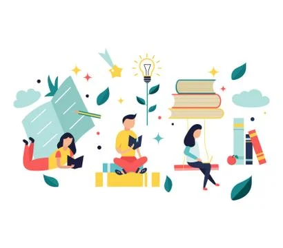 Studying concept with bright characters and elements. Illustrazione stock