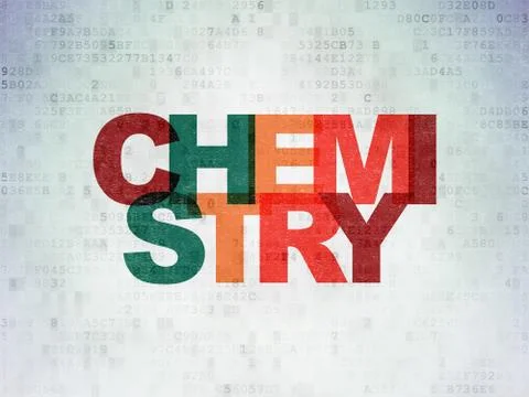 Studying concept: Chemistry on Digital Data Paper background Illustrazione stock