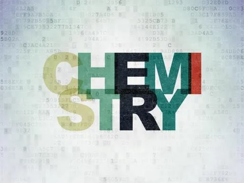 Studying concept: Chemistry on Digital Data Paper background Illustrazione stock