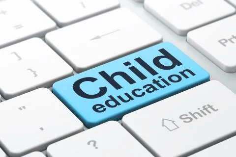 Studying concept: Child Education on computer keyboard background Illustrazione stock