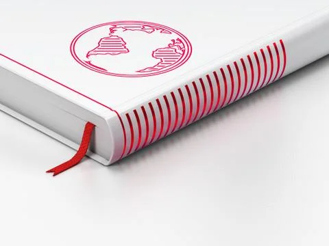 Studying concept: closed book, Globe on white background Illustrazione stock
