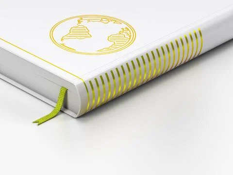Studying concept: closed book, Globe on white background Stock Illustration