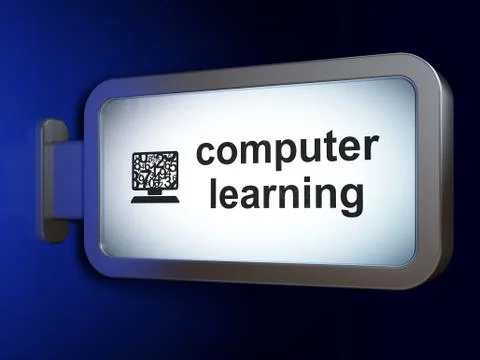 Studying concept: Computer Learning and Computer Pc on billboard background 스톡 일러스트