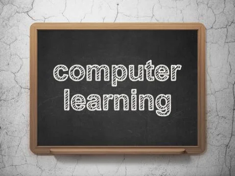 Studying concept: Computer Learning on chalkboard background Stock Illustration