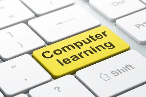 Studying concept: Computer Learning on computer keyboard background Illustrazione stock