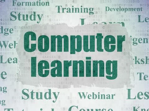 Studying concept: Computer Learning on Digital Data Paper background Stock Illustration