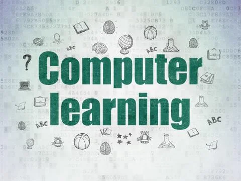 Studying concept: Computer Learning on Digital Data Paper background Illustrazione stock