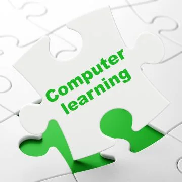 Studying concept: Computer Learning on puzzle background Stock Illustration