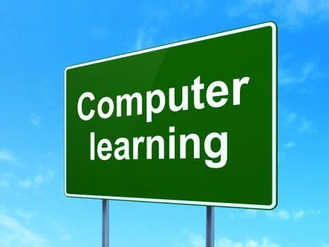 Studying concept: Computer Learning on road sign background Stock Illustration