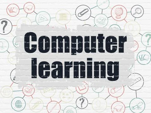 Studying concept: Computer Learning on wall background Stock Illustration