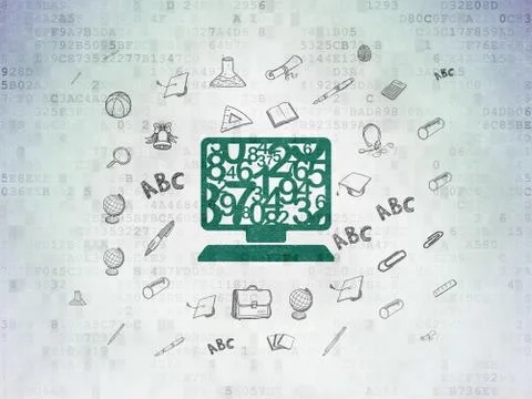 Studying concept: Computer Pc on Digital Paper background Stock Illustration