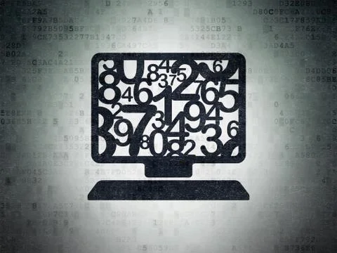 Studying concept: Computer Pc on Digital Data Paper background Stock Illustration