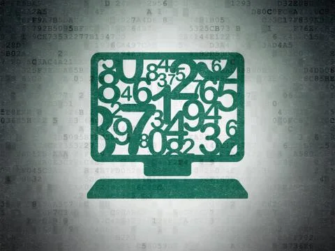 Studying concept: Computer Pc on Digital Data Paper background Stock Illustration