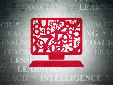 Studying concept: Computer Pc on Digital Data Paper background Stock Illustration