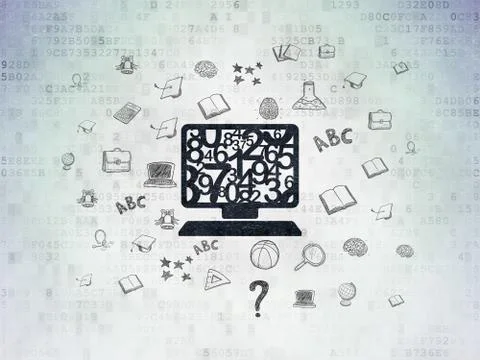 Studying concept: Computer Pc on Digital Data Paper background Illustrazione stock