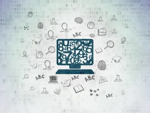 Studying concept: Computer Pc on Digital Data Paper background Stock Illustration